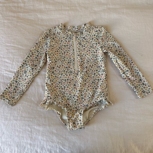 Carters Little Planet Floral Long Sleeve Zipper One piece Swimsuit Rash Guard - Picture 1 of 4